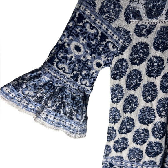 Lucky Brand Blue Patterned Tunic Peasant 3/4 Sleeve Top - Picture 2 of 11